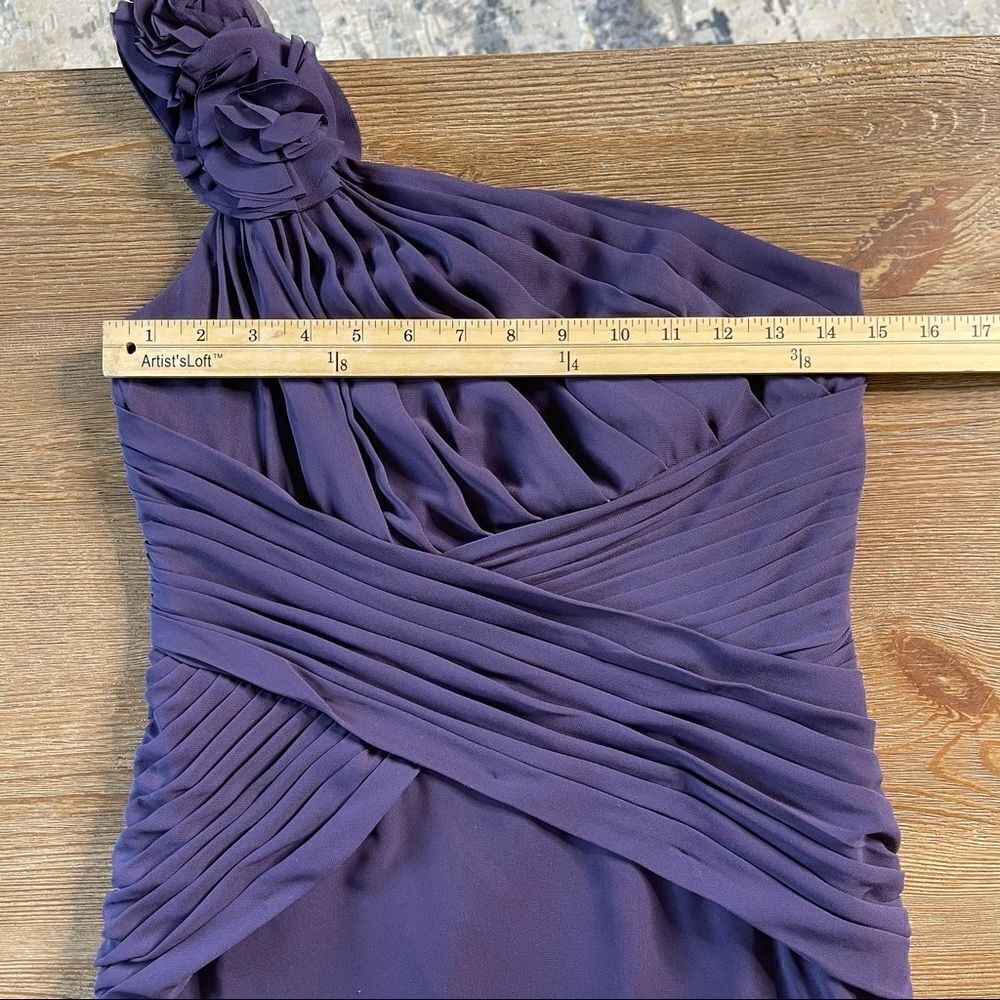 Davids Bridal Plum One Shoulder Chiffon Formal Bridesmaid Prom Dress Size 2 - Picture 10 of 15